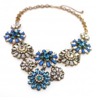 Midnight Blue Iced Flower Bouquet Statement Necklace